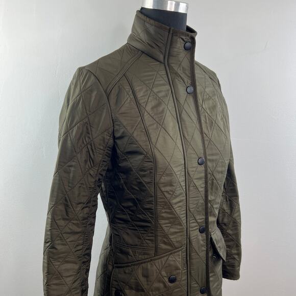 BARBOUR Cavalry Polarquilt Olive Green Jacket Quilted Snap Front Mock Neck Sz 4 - Picture 8 of 11